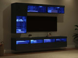TV Cabinet with LED 7 pcs Black Oak Engineered Wood 3402985