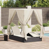 Double Sun Lounger with Roof Black 205 x 129 x 200 cm PE rattan 3376127