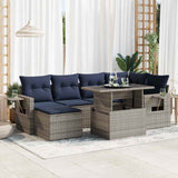 7 Piece Garden Sofa Set with Cushions Grey Poly Rattan Acacia 3326512