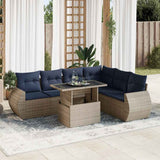 7 Piece Garden Sofa Set with Cushions Grey Poly Rattan Acacia 3326652