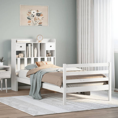 ZNTS Bookcase Bed without Mattress White 90x190 cm Single Solid Wood Pine 3321925