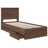 Bed Frame with Drawer Brown Oak 75 x 190 cm Engineer Wood 3409516