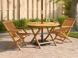 3 Piece Folding Garden Bistro Set Natural Solid Teak Wood 3434097