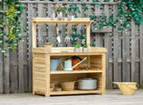 Garden Potting Bench Table, Wooden Workstation Bench w/ Galvanized Metal Tabletop, Storage Shelves T3398P324007