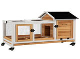 Wooden Rabbit Hutch, Guinea Pig Cage, with Removable Tray, Wheels - Yellow T3398P350084