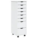 Rolling Cabinet with Drawers MOSS White Solid Wood Pine 355895