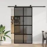 Sliding Door with Hardware Set Black 102,5x205 cm Tempered Glass 3375977