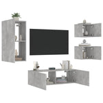 ZNTS 4 Piece TV Wall Cabinets with LED Lights Concrete Grey 3216884