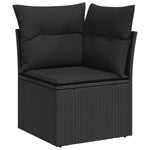 ZNTS 7 Piece Garden Sofa Set with Cushions Black Poly Rattan Acacia 3327492