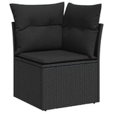 7 Piece Garden Sofa Set with Cushions Black Poly Rattan Acacia 3327730