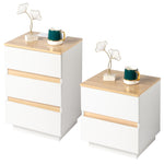ZNTS Embossed White + Embossed Oak E1 Particleboard 12MM Handle-free 38*32*56cm 3 drawers Bedside table 83308515