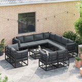 Garden Sofa Set with Cushion 12 pcs Black Aluminium 3378933