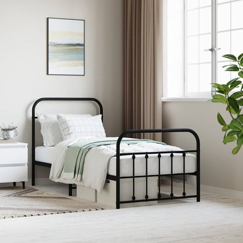 Metal Bed Frame without Mattress with Footboard Black 90x200cm 352589