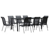 9 Piece Garden Dining Set Black Steel and Textilene 3200697