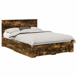 Bed Frame with Drawer Smoked Oak 140 x 200 cm Engineered Wood 3408267