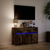 TV Cabinet with LED Smoked Oak 91x34x61 cm Engineered Wood 852184