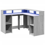Desk with LED Lights Grey Sonoma 130x130x91 cm Engineered Wood 3309452
