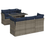 6 Piece Garden Sofa Set with Cushions Grey Poly Rattan Acacia 3326102