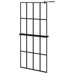 ZNTS Walk-in Shower Wall with Shelf Black 90x195 cm ESG Glass&Aluminium 3185457