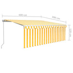 ZNTS Manual Retractable Awning with Blind 4x3m Yellow&White 3069298