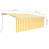 ZNTS Manual Retractable Awning with Blind 4x3m Yellow&White 3069298