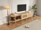 TV Stand with 1 Rattan Drawer and 2 Sliding Doors,Oval TV Cabinet Storage Sideboard with Rounded N605P339346E