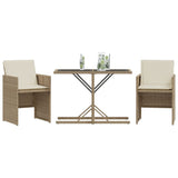 3 Piece Bistro Set with Cushions Beige Poly Rattan 365066