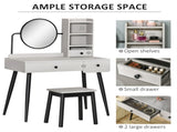 Dressing Table Set with Mirror and Stool, Vanity Makeup Table with 3 Drawers and Open Shelves for T3398P378736