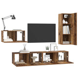 TV Cabinet Set with Drawer 4 pcs Old Wood Engineered Wood 3393261