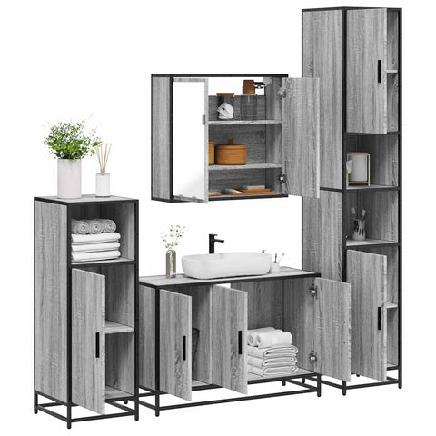 ZNTS 4 Piece Bathroom Furniture Set Grey Sonoma Engineered Wood 3301193