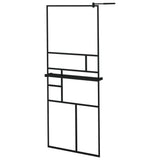 Walk-in Shower Wall with Shelf Black 80x195 cm ESG Glass&Aluminium 3185449