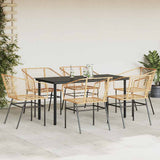 7 Piece Garden Dining Set Brown Poly Rattan Glass 3334594