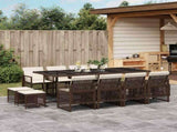 13 Piece Garden Dining Set with Cushions Brown Poly Rattan 3210801