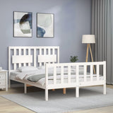 Bed Frame without Mattress White Double Solid Wood Pine 3192402