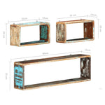 ZNTS 3 Piece Wall Cube Shelf Set Soild Reclaimed Wood 285845