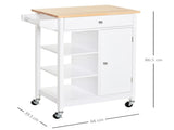 Kitchen Trolley, Kitchen Island on Wheels, w/ Wood Top, 3 Shelves and Storage Cupboard, White T3398P341326