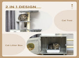 Enclosed Cat Litter Box with Cat House, Cat Bed, Scratching Posts, Platforms, for Indoor Cats - Grey T3398P349988