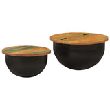 2 Piece Coffee Table Set Black Solid Wood Reclaimed 351753