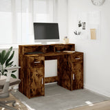 Desk with LED Lights Smoked Oak 120x55x91 cm Engineered Wood 3309415