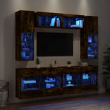 6 Piece TV Wall Cabinet Set with LED Lights Smoked Oak 3216801
