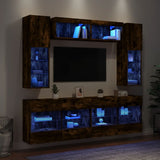 6 Piece TV Wall Cabinet Set with LED Lights Smoked Oak 3216801