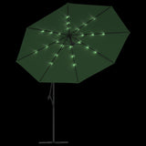 Cantilever Garden Parasol with LED Lights and Metal Pole 350 cm Green 44524