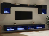 TV Wall Units with LED with LED 6 pcs Black Oak Engineered Wood 3402957