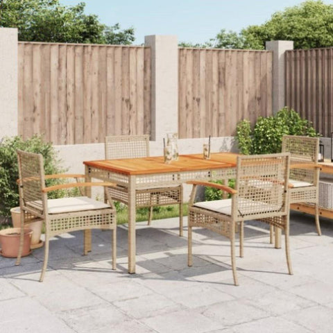 ZNTS 5 Piece Garden Dining Set with Cushions Beige Poly Rattan 3213580
