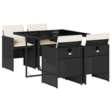 5 Piece Garden Dining Set with Cushions Black Poly Rattan 3210534