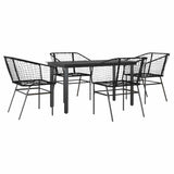 5 Piece Garden Dining Set Black Poly Rattan Glass 3334585