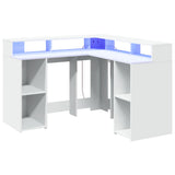 Desk with LED Lights White 130x130x91 cm Engineered Wood 3309447