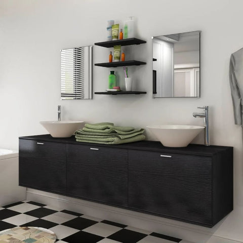 ZNTS Eight Piece Bathroom Furniture and Basin Set Black 272233
