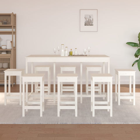 9 Piece Bar Set White Solid Wood Pine 3124718