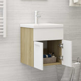 Sink Cabinet with Built-in Basin White and Sonoma Oak Engineered Wood 3070816